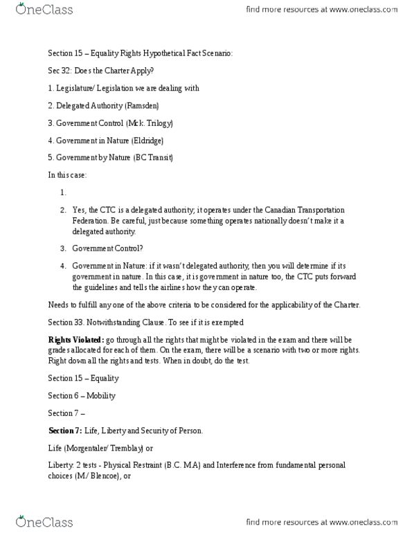 POLSCI 3NN6 Lecture Notes - Lecture 17: Section 33 Of The Canadian Charter Of Rights And Freedoms, Bc Transit, Henry Morgentaler thumbnail
