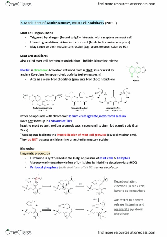 PHRM 111 Lecture Notes - Lecture 2: Pyridoxal Phosphate, Histidine Decarboxylase, Nedocromil thumbnail
