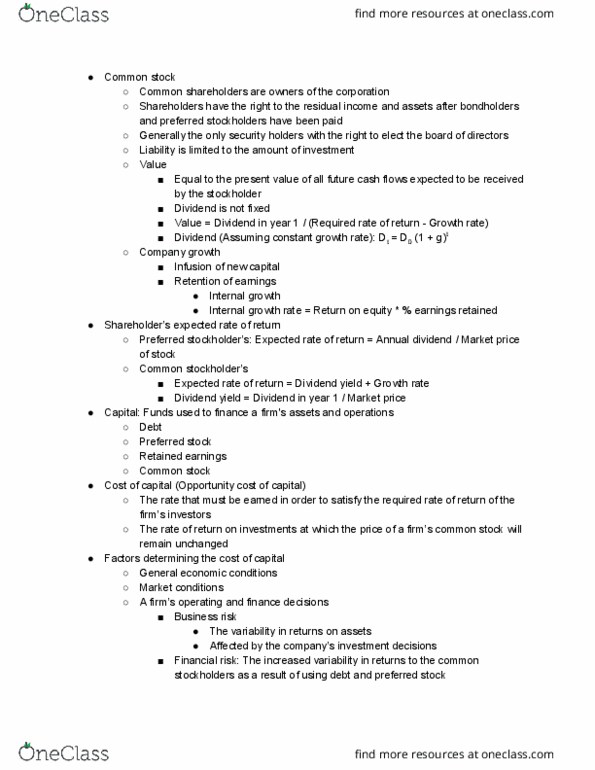 FIN 357 Lecture Notes - Lecture 5: Dividend Yield, Preferred Stock, Retained Earnings thumbnail