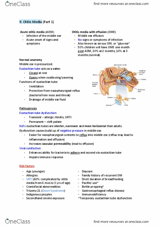 PHRM 111 Lecture Notes - Lecture 9: Eustachian Tube, Gastroesophageal Reflux Disease, Otitis Media thumbnail