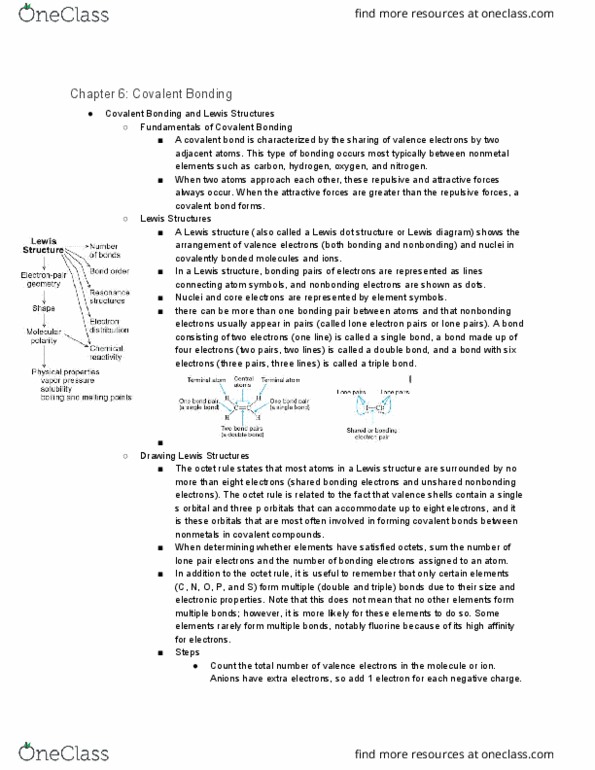 CHEM 111 Chapter Notes - Chapter 6: Lone Pair, Covalent Bond, Valence Electron thumbnail