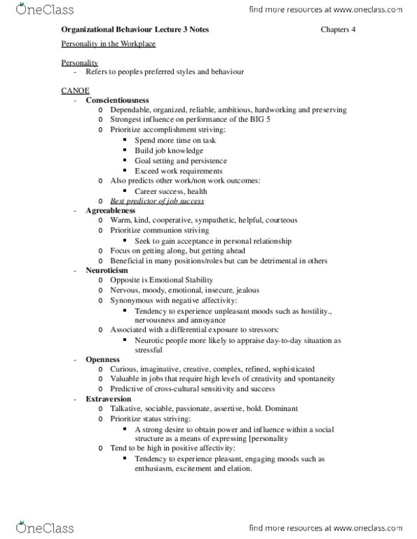 BUSI 2101 Lecture Notes - Lecture 3: Narcissism, Psychopathy, Extraversion And Introversion thumbnail