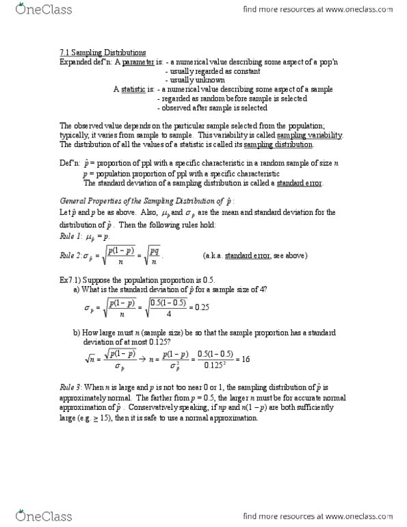 STAT151 Lecture Notes - Central Limit Theorem, Sidney Crosby, Standard Deviation thumbnail