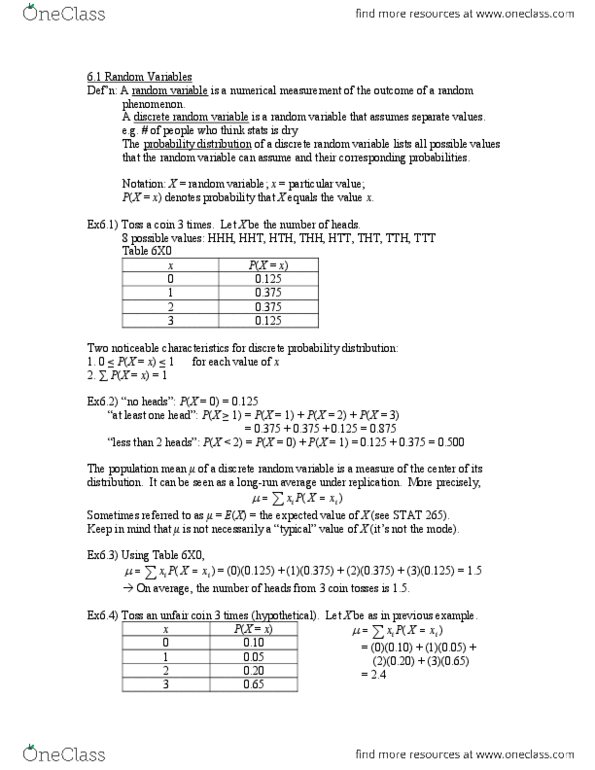 STAT151 Lecture Notes - Normal Distribution, Random Variable, Standard Deviation thumbnail