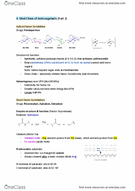 PHRM 111 Lecture Notes - Lecture 4: Factor X, Catalytic Triad, Edoxaban thumbnail