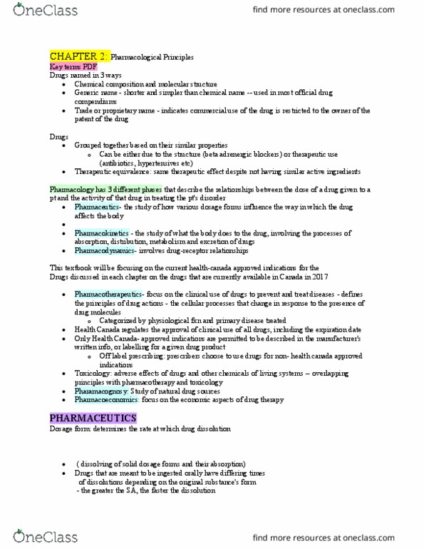 PAT 20A/B Chapter Notes - Chapter 2: Clinical Toxicology, Dosage Form, Pharmacoeconomics thumbnail