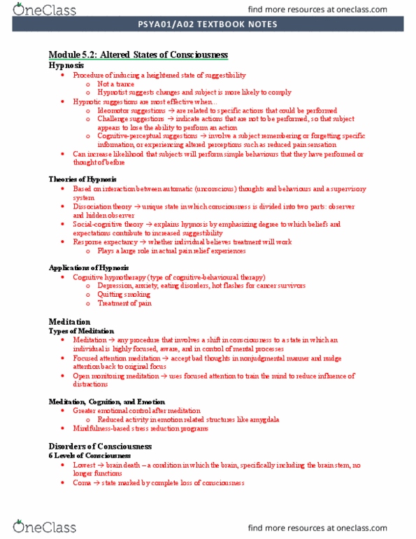 PSYA01H3 Chapter Notes - Chapter 5: Hypnotherapy, Ernest Hilgard, Hypnosis thumbnail
