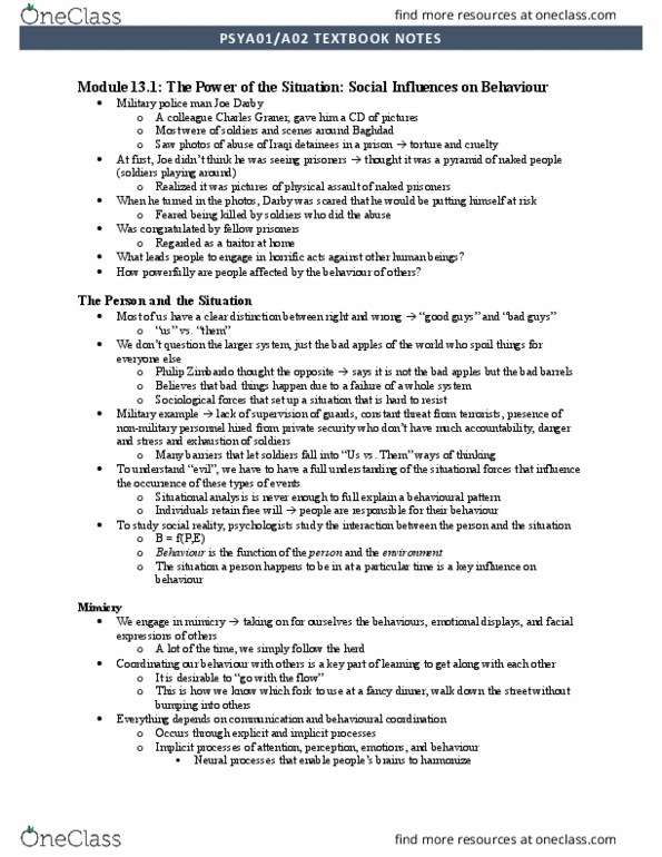 PSYA01H3 Chapter Notes - Chapter 12: Philip Zimbardo, Military Police, Social Loafing thumbnail