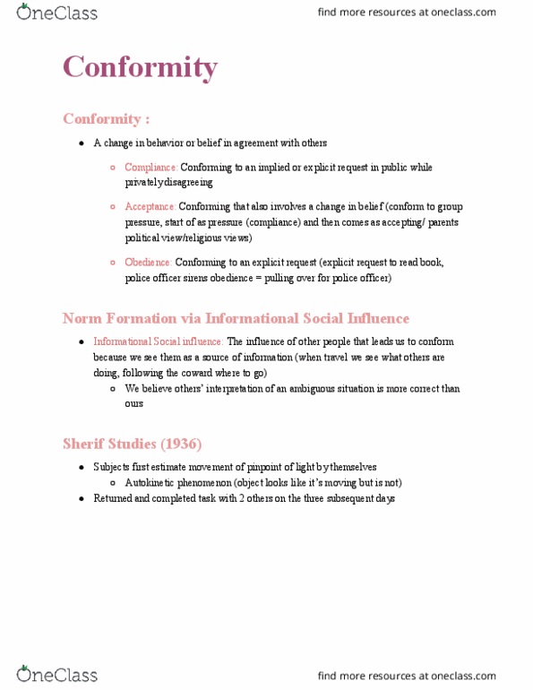 PSYC 351 Lecture Notes - Lecture 6: Social Proof, Normative Social Influence, Suggestibility thumbnail