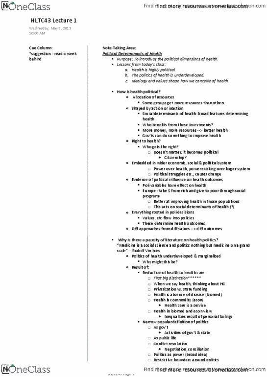 HLTC43H3 Lecture Notes - Lecture 3: Conflict Resolution, Neoliberalism, Social Democracy thumbnail