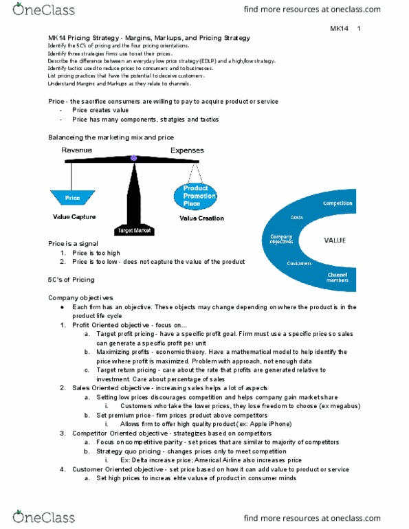 SMG MK 323 Lecture Notes - Lecture 14: Mk14, Pricing Strategies, Profit Margin thumbnail