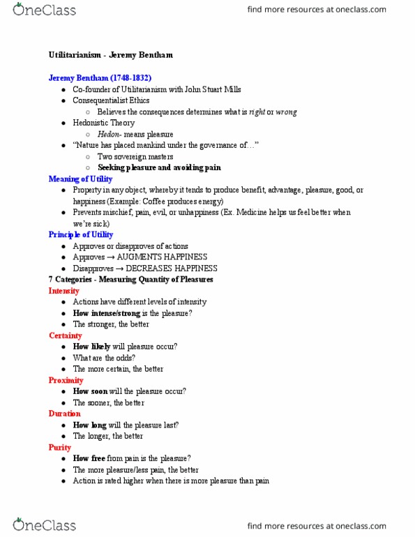 PHIL 101 Lecture Notes - Lecture 12: Jeremy Bentham thumbnail