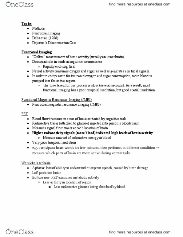 PSYC 2272 Lecture Notes - Lecture 2: Functional Magnetic Resonance Imaging, Radioactive Tracer, Aphasia thumbnail