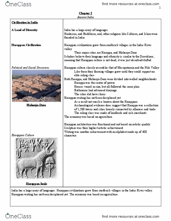 HIST 1011 Chapter Notes - Chapter 2: Indus Valley Civilisation, Harappan Architecture, Indus River thumbnail
