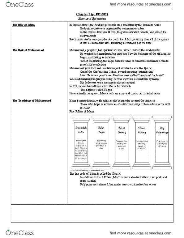 HIST 1011 Chapter 7: Islam and Byzantium thumbnail