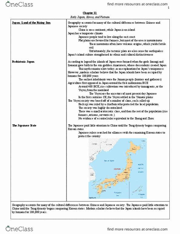 HIST 1011 Chapter Notes - Chapter 11: Yamato People, History Of Japan, Jōmon Period thumbnail