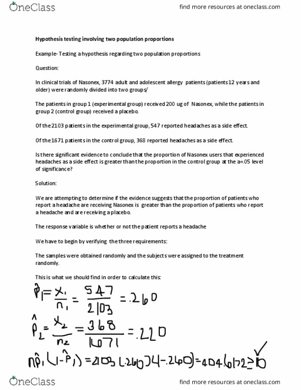 MATH 321 Lecture Notes - Lecture 83: Mometasone Furoate, Statistical Hypothesis Testing, Headache thumbnail