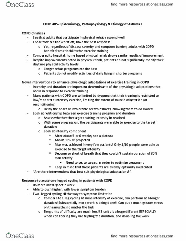 EDKP 485 Lecture Notes - Lecture 8: Chronic Obstructive Pulmonary Disease, Shortness Of Breath, Etiology thumbnail