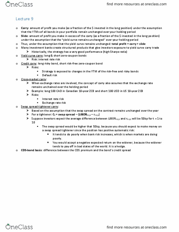 FINE 451 Lecture Notes - Lecture 9: Interest Rate Risk, Yield Curve, Yield Spread thumbnail