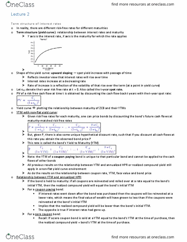 FINE 451 Lecture Notes - Lecture 2: Risk-Free Interest Rate, Yield Curve, Spot Contract thumbnail