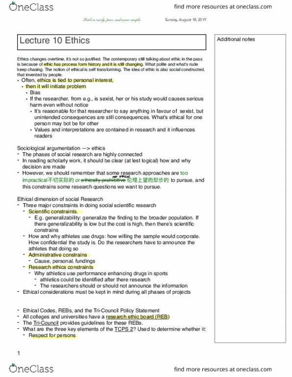 SOC150H1 Lecture Notes - Lecture 10: Research, Natural Sciences And Engineering Research Council, Human Sexuality thumbnail