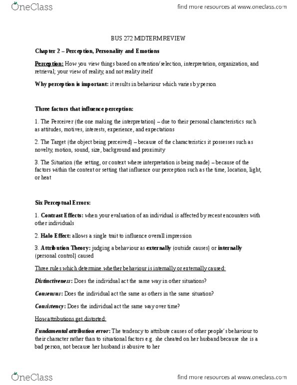 BUS 272 Chapter Notes - Chapter 2: Type A And Type B Personality Theory, Machiavellianism, Extraversion And Introversion thumbnail