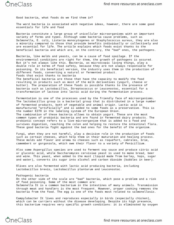 BIO 12 Chapter Notes - Chapter 4: Lactobacillus Plantarum, Listeria Monocytogenes, Pathogenic Bacteria thumbnail