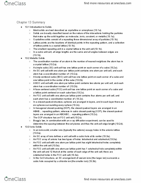 CHEM 111 Chapter Notes - Chapter 13: Ionic Compound, Coordination Number, Metal thumbnail