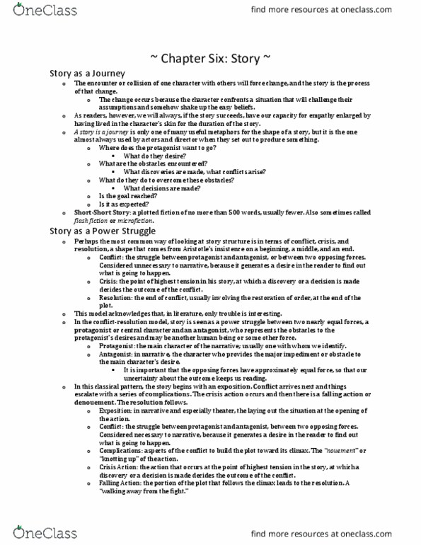 ENG 107 Chapter Notes - Chapter 6: Flash Fiction, Dramatic Structure, Disconnection thumbnail