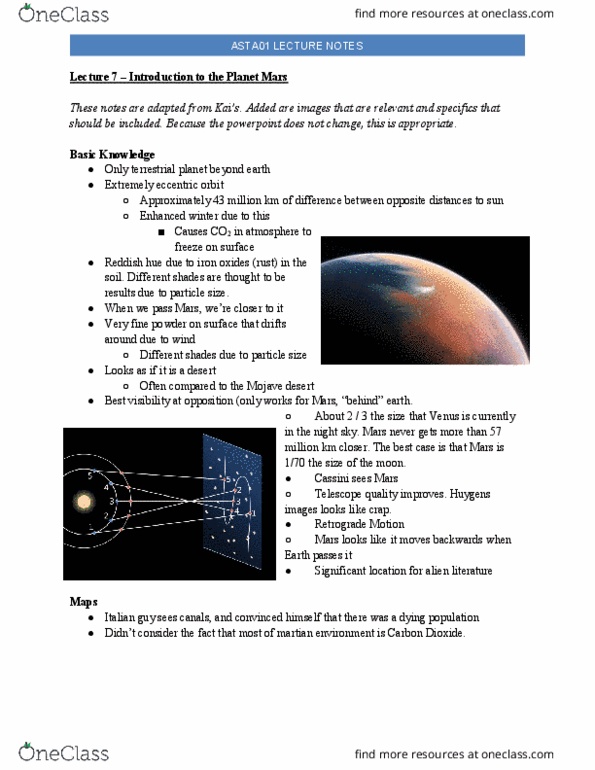 ASTA01H3 Lecture Notes - Lecture 7: Mojave Desert, Terrestrial Planet, Retrograde And Prograde Motion thumbnail