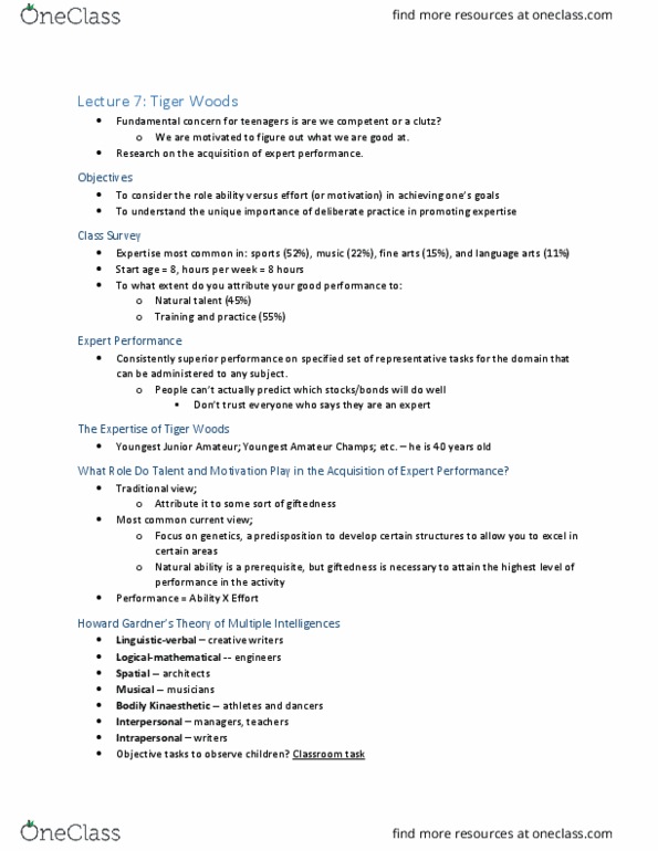 PSYC 471 Lecture Notes - Lecture 7: Tiger Woods, Theory Of Multiple Intelligences, Wesley Chu thumbnail