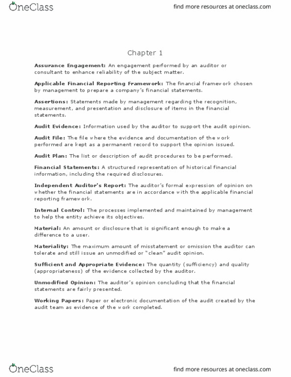 AFM351 Lecture Notes - Lecture 1: Financial Audit, Financial Statement, Internal Control thumbnail