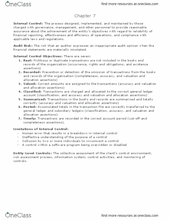 AFM351 Lecture Notes - Lecture 7: General Ledger, Internal Control, Financial Statement thumbnail