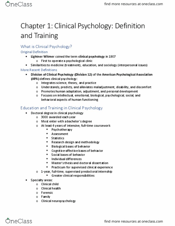 PSYC 3339 Chapter Notes - Chapter 1: Scientific Method, Cultural Diversity, Psychopathology thumbnail