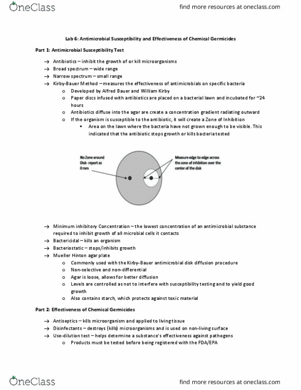 Biology BIO 2440 Lecture Notes - Lecture 6: Agar Diffusion Test, Bacteriostatic Agent, Antibiotics thumbnail