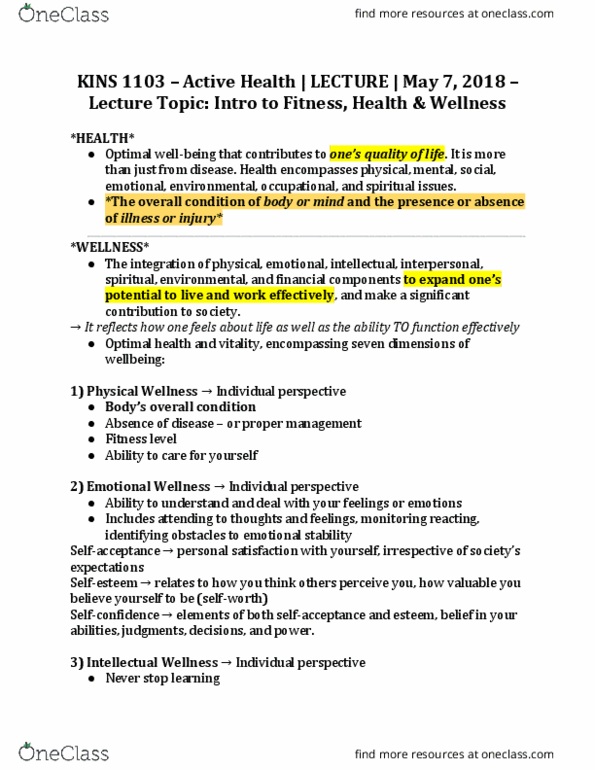 KINS 1103 Lecture Notes - Lecture 1: Injury Prevention, Bicycle Helmet, Weight Gain thumbnail