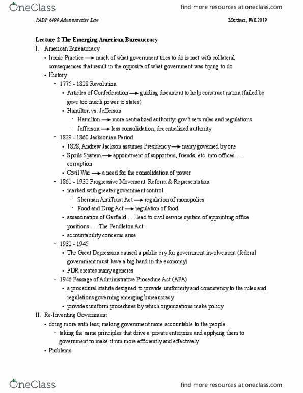 PADP 6490 Lecture Notes - Lecture 2: Civil Service Retirement System, Spoils System, Totalitarianism thumbnail