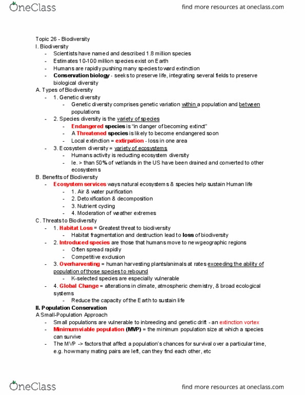 01:119:115 Lecture Notes - Lecture 26: Minimum Viable Population, Extinction Vortex, Endangered Species thumbnail