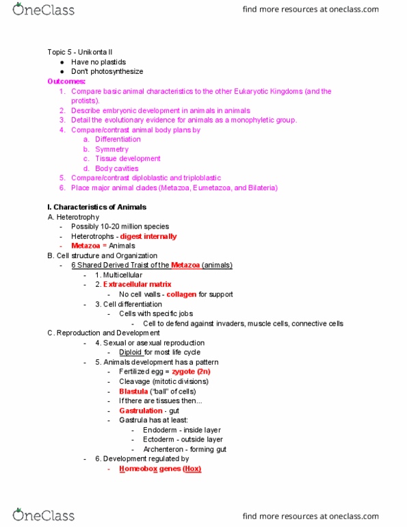 01:119:116 Lecture Notes - Lecture 5: Unikont, Animal, Extracellular Matrix thumbnail