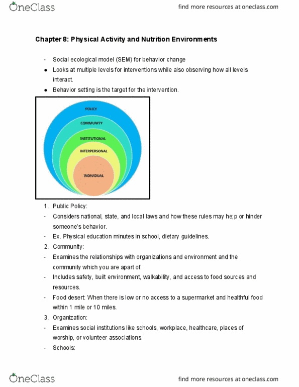 HHS 231 Chapter Notes - Chapter 8: Food Desert, Walkability thumbnail