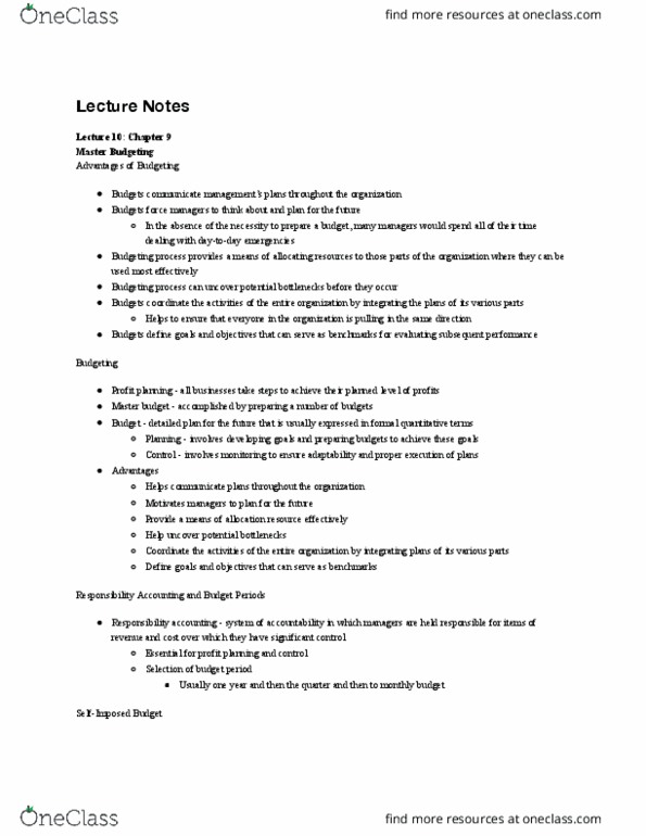 ACCTG 202 Lecture Notes - Lecture 10: Direct Labor Cost, Income Statement, Budget thumbnail