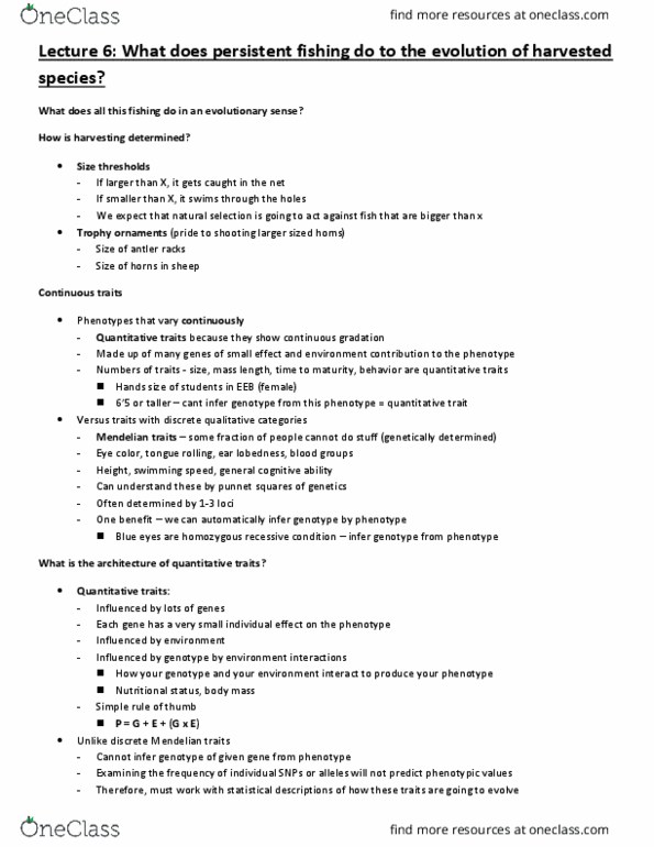 BIO220H1 Lecture Notes - Lecture 6: Eye Color, Genotype, Natural Selection thumbnail