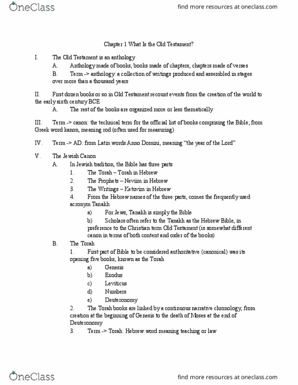 ENGL 390 Chapter Notes - Chapter 1: Book Of Deuteronomy, Ketuvim, Book Of Leviticus thumbnail