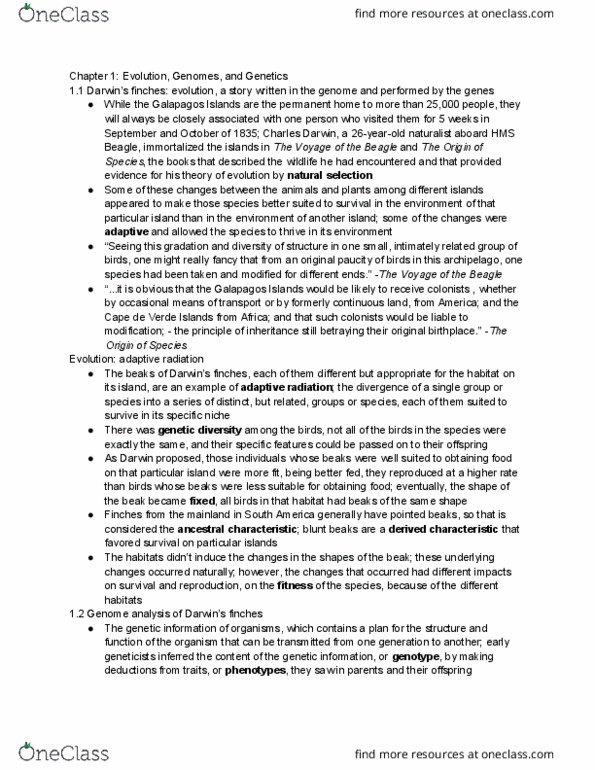 ANSC 3121 Chapter Notes - Chapter 1: Cape Verde, Adaptive Radiation, Base Pair thumbnail