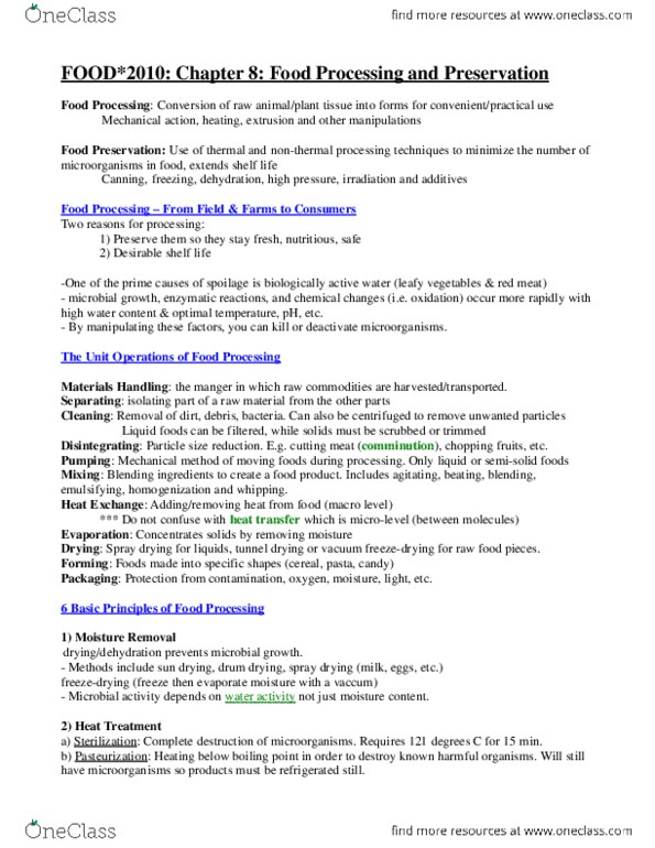 FOOD 2010 Chapter Notes - Chapter 8: Myoglobin, Pasteurization, Evaporation thumbnail