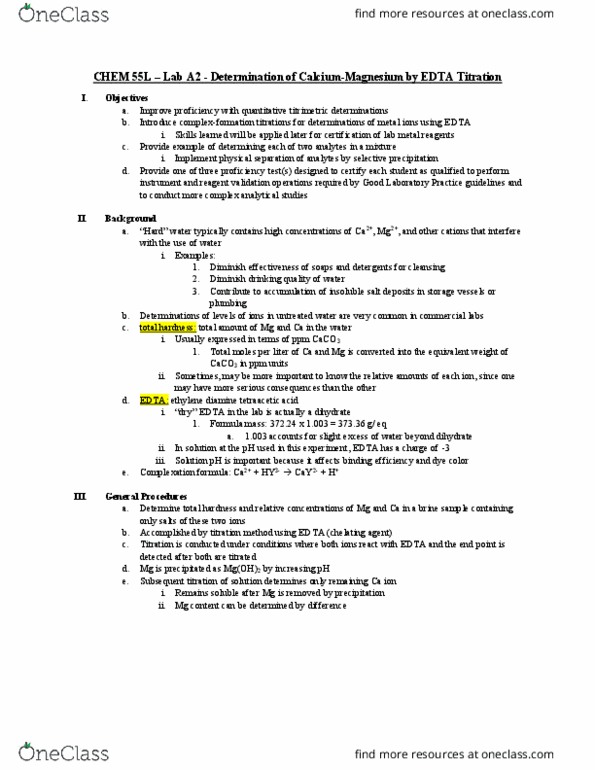 CHEM 055L Lecture Notes - Lecture 2: Good Laboratory Practice, Ethylenediamine, Ethylenediaminetetraacetic Acid thumbnail