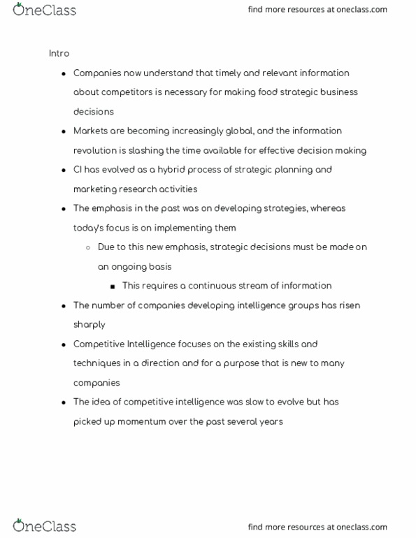 IS 402 Lecture Notes - Lecture 1: Competitive Intelligence thumbnail