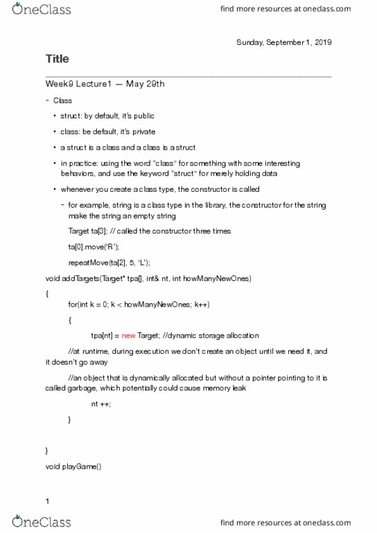 COM SCI 31 Lecture Notes - Lecture 16: Empty String, Memory Leak, Part Of Speech thumbnail