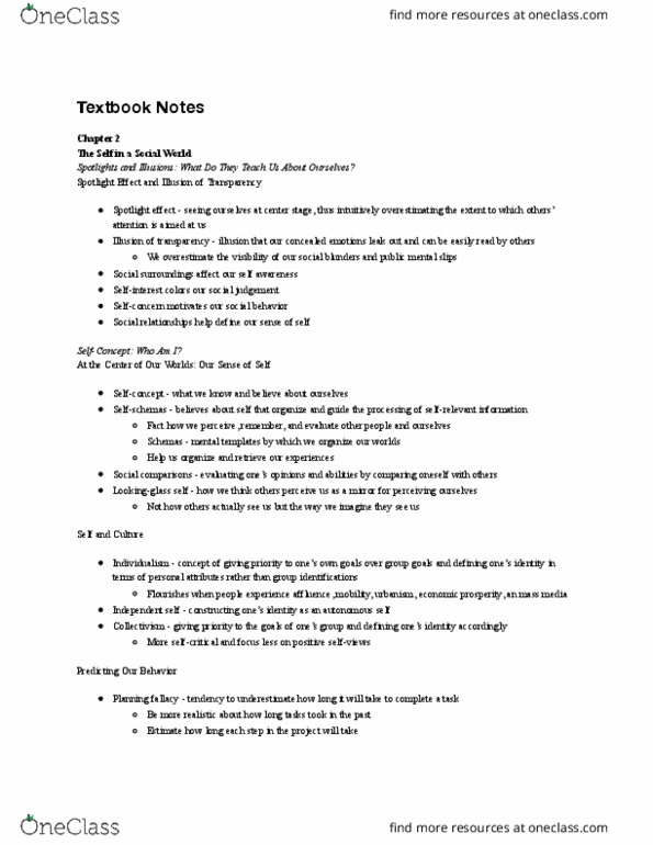 PSY 340 Chapter Notes - Chapter 2: Planning Fallacy, Collectivism, Individualism thumbnail