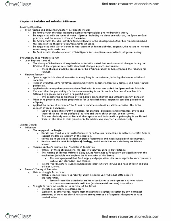 PSY 421 Lecture Notes - Lecture 10: Social Darwinism, Connectionism, Behaviorism thumbnail